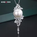 2022 Charms 14mm Black White Big Pearl Pendant Chains Necklace for Women Lab Diamonds Luxury