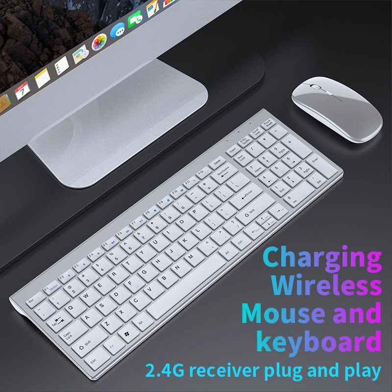 Bluetooth 5.0 und 2,4 G kabellose Tastatur- und Maus-Kombination, Mini-Multimedia-Tastatur-Maus-Set für Laptop, PC, TV, iPad, MacBook, Android Image