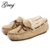 Top marke 100% Natürliche Pelz Echtem Leder Frauen Flache Schuhe Neue Mode Frauen Mokassins Casual Faulenzer Plus Größe Winter schuhe