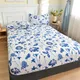 Twin Fitted Bed Sheet with Elastic Blue Flower Printed Bed Cover Single/Queen/King Bed Linen