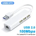 100Mbps USB C Network Card USB To RJ45 Ethernet Lan Adapter 3 USB 2.0 Type C Hub for MacBook Xiaomi