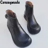 Careaymade-Echtes Leder frauen stiefel, lokomotive kurze warme stiefel großen kopf große mann schuhe, chelsea stiefel ursprünglichen einzigen stiefel