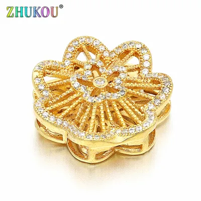 21mm Handgemachte Messing Zirkonia Hohl Gold Blume Charms Anschlüsse DIY Schmuck Armband Halskette,