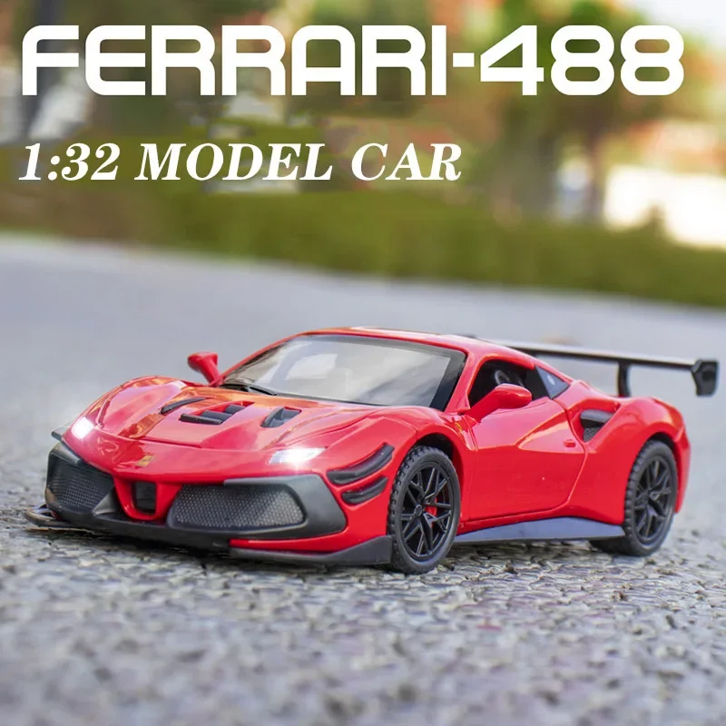 1:32 Ferrari 488 Sportwagenmodell, Metalldruckguss-Legierung, Spielzeugautos, Modelle für Jungen, Kinder, Kinderfahrzeuge, Hobby und Sammlerstücke