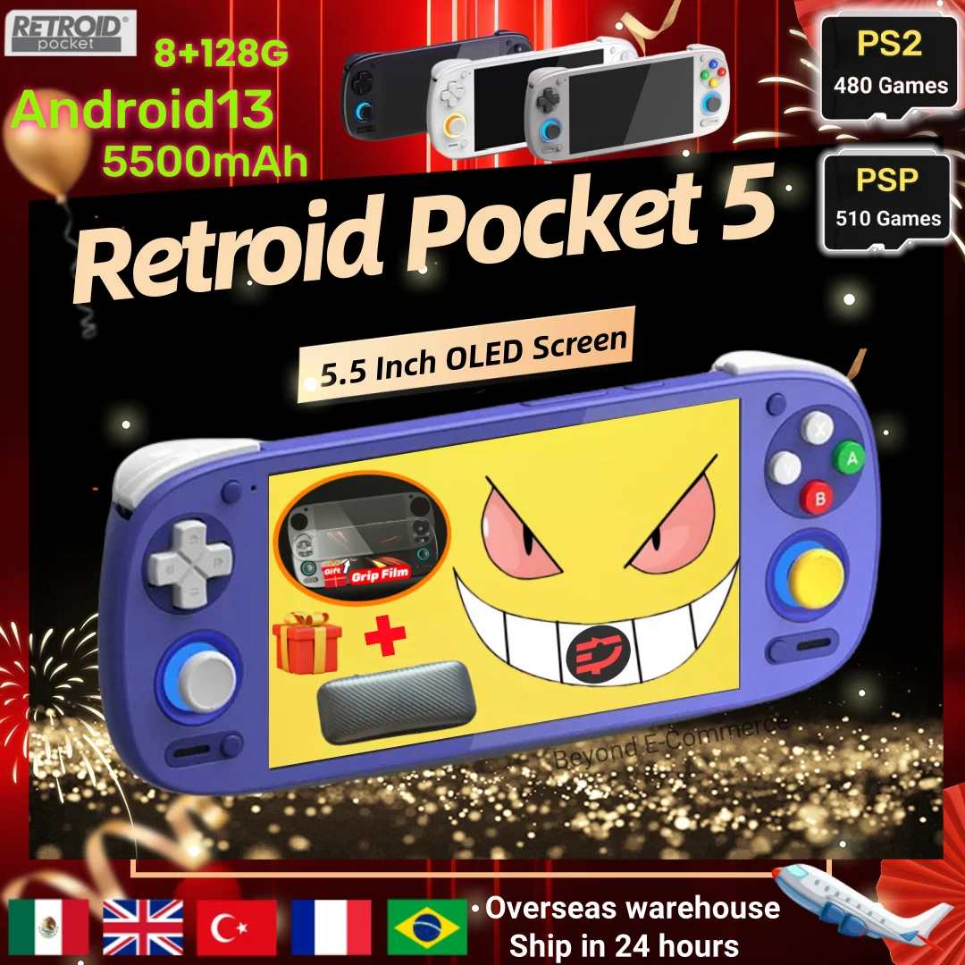 Retroid Pocket 5 RP5 Retro Handheld-Spielekonsole Videospielkonsolen SD865 8G + 128G Android 13 5,5 Zoll OLED-Bildschirm PSP PS2 Spiele Image