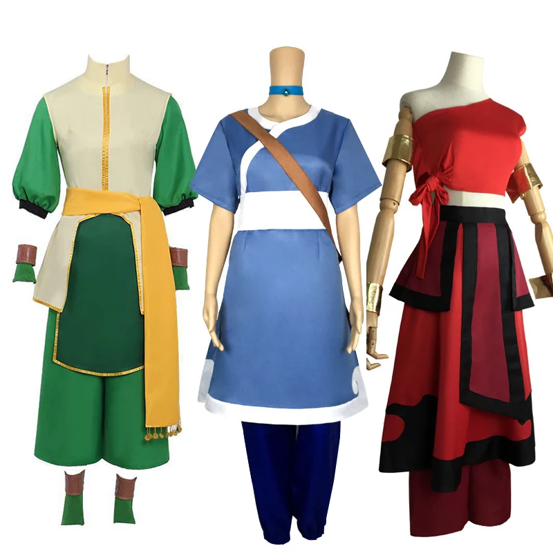 Anime Film Avatar: Der letzte Airbender Katara Kleid Cosplay Kostüm Avatar Aang Uniform Set Frau Mann Kleidung Halloween Kostüm Image