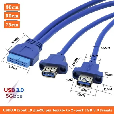 DIY Chassis USB3.0 Front 19 Pin/20Pin Buchse auf 2-Port USB 3.0 Buchse mit Ohrleitblech Panel Kabel Image