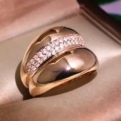 Bogen Persönlichkeit Design Mode glänzend perfekt Zirkon Ring Roségold Farbe geometrische Eheringe