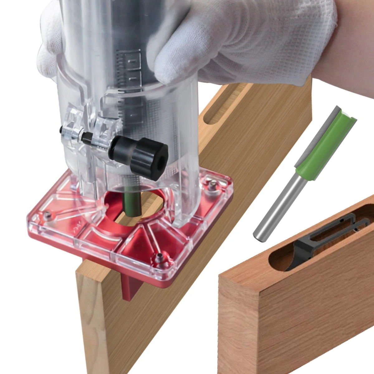 2-in-1-Schlitzhalterung mit unsichtbarem Befestigungselement, Oberfräsenbasis für Holzbearbeitung, Stemmenlehre, Trimmerbasis, Nuten für Schrank und Kleiderschrank Image