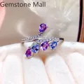 925 Silver Adjustable Ring for Daily Wear 3mm*4mm Natural Amethyst and Tanzanite Ring with 3 Layers