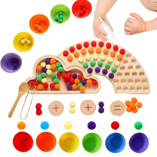 Zählen Plüsch Pom Pom Bälle Regenbogen Farbe Sortieren Spielzeug Pinzette Feinmotorik Spielzeug Baby