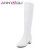 ANNYMOLI Kniehohe Stiefel Winter Frauen Schuhe Zipper Hohe Ferse Hohe Stiefel Nähen Starke Ferse Damen Stiefel Neue Schwarz Große größe 33-43
