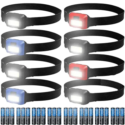 LED Headlamp Flashlight Cob Head Light Bright Head Lamp Waterproof Head with 3 Modes Batteries for Adults Kids Outdoor Camping