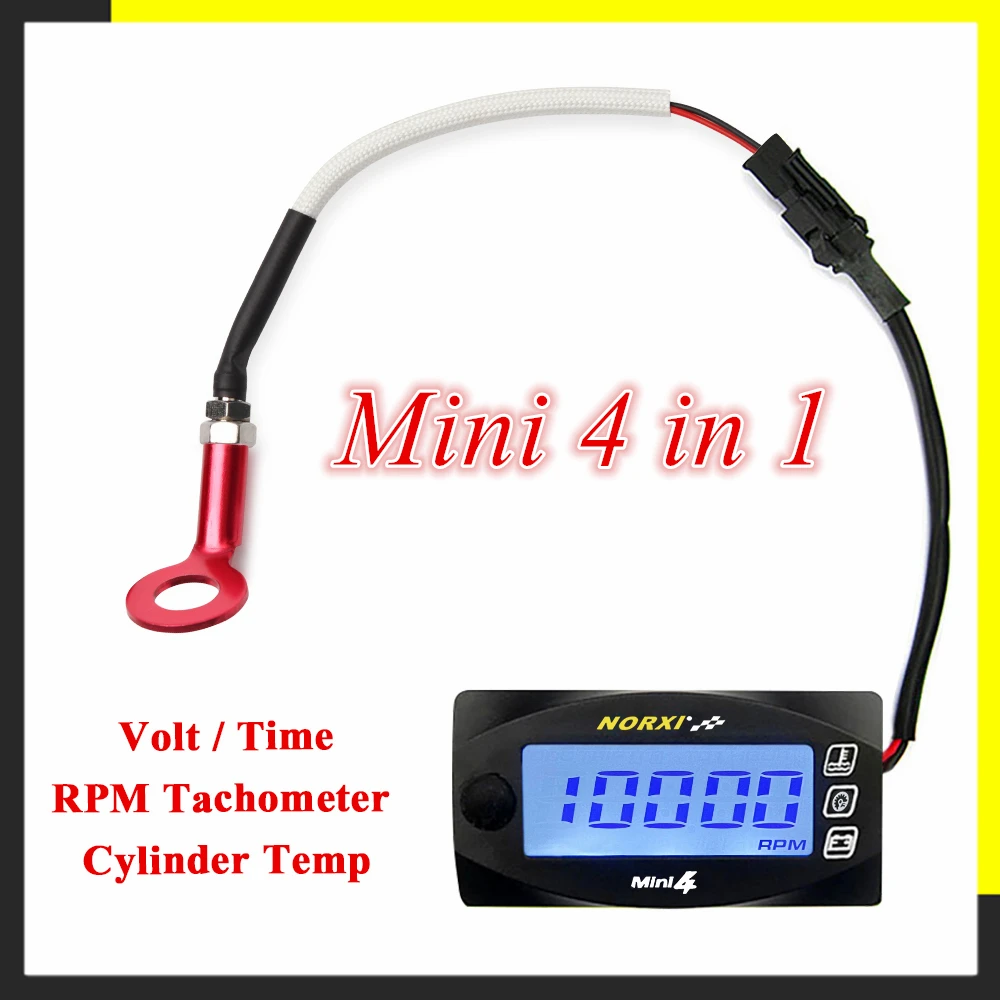 koso Motorräder Zylinderkopf Temperatur Voltmeter Zeit Drehzahl Drehzahlmesser Norxi Mini 4-in-1-LED-Digitalanzeige Quad-Meter Image