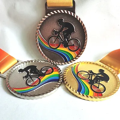 Farbe Radfahren medaille Gold Farbe und Silber Farbe und Branze Farbe Mit Band 6 5-6 8 CM