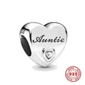 Hot Sale 925 Sterling Silver Auntie Love Heart Charm Sterling Silver fit Original Pandora Bracelets