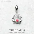 Authentic 925 Sterling Silver Teddy Bear Red Heart Charm Pendant Cute Gift For Women Fits Charms