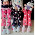 Sanrio Hallo Kitty Pyjama Hose schwarz rosa Anime Flanell Frauen warm Wolle weiß Cartoon lässig Home