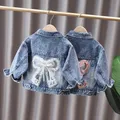 2-12 Years Girls Denim Jacket New Fashion Baby Kids Jean Coats For Girls Cute Rabbit Lace Bow Design