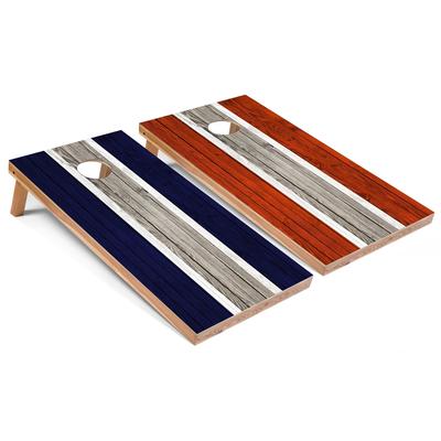 Navy and Orange Striped Outdoor Cornhole Set