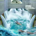 Custom 3D Flooring Mural Wallpaper Stereoscopic Dolphin Waterfall Floor Sticker Painting Bathroom