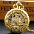 New Luxury Gold Vintage Owl White Dial Quartz Pocket Watch Necklace Chain Gift for Men Women