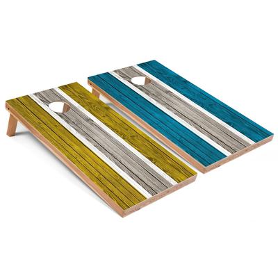 Yellow and Turquoise Striped Outdoor Cornhole Set