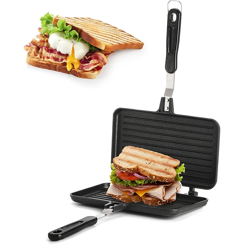 Sandwich Maker, Antihaft-Gril Panini Maker Pfanne mit Griff, Herd geröstete Flip Pan Indoor Outdoor Home Küche Frühstück Image