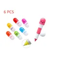 6 PCS Lovely smile face ball point pen pencil retractable vitamin capsule ball point pen office