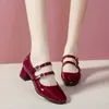 2023 frühling Herbst Frauen Doppel Schnalle Mary Janes Patent Leder Kleid Schuhe High Heels Pumps Retro Damen Schuh Schwarz Rot