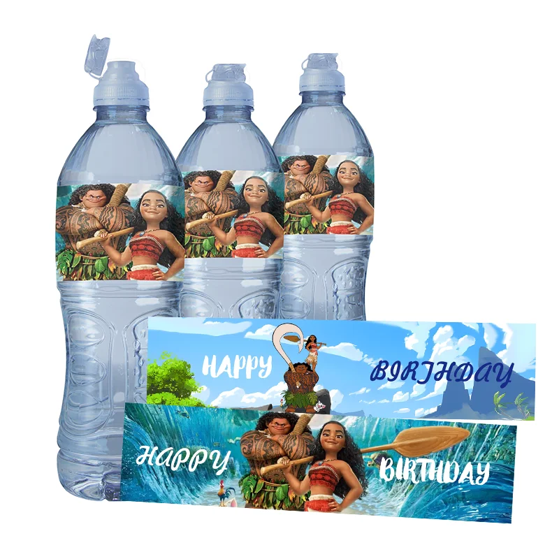 Disney Moana Wasserflaschenverpackungen, selbstklebender Aufkleber, Etikett, Taufe, Babyparty, Verpackung, Geburtstagsfeier, Dekorationszubehör Image