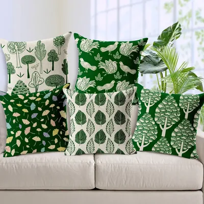 Nordic Geometrische Blatt Blume Kissen Grün Floral Kissen Für Home Sofa Dekorative Leinen Werfen Image