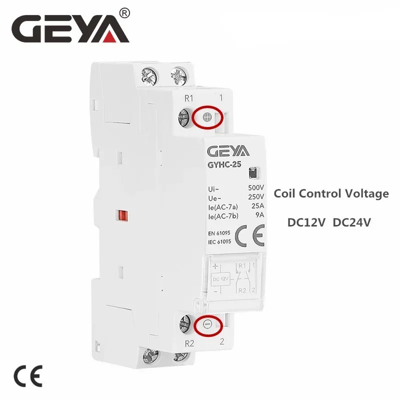 GEYA Din-Schiene Modulares Schütz DC12V DC24V Spulenspannung 25A 2NO 2NC 1NO1NC 50/60Hz AC220V Schütz DC Image