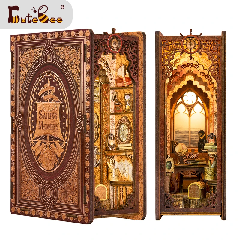 CUTEBEE Diy Miniatur Haus Buch Nook Kit Segeln Speicher Holz Puppe Haus Regal Einfügen Beleuchtung Spielzeug Für Handgemachte Kinder Geschenk