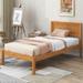 Oak Twin Size Wood Platform Bed w/ Classic Headboard Upholstered Bed Frame for Bed Room No Box Spring Needed, Easy Assembly