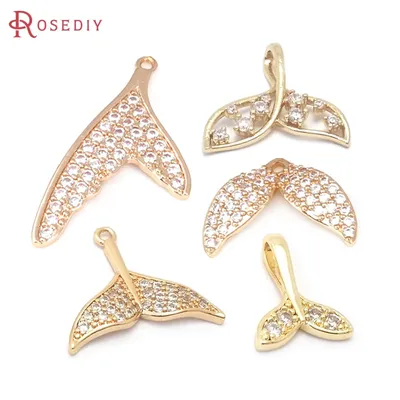 18K Gold Farbe Messing und Zirkon Fischschwanz Charms Anhänger Hohe Qualität Diy Schmuck Machen