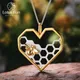 Lotus Fun Real 925 Sterling Silver Fine Jewelry Honeycomb Home Guard 18K Gold Bee Love Heart Pendant