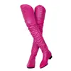 LAIGZEM Frühling Sommer Frauen Stiefel Oberschenkel Hohe Stiefel Niedrigen Chunky Heels Faux Leder Damen Schuhe Botines Mujer Große Größe 34-47
