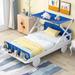 Twin Size Car Bed with Ceiling Cloth, Funny Kids Platform Bed with Headboard and Footboard, Twin Bed Frame with Storage Shelf