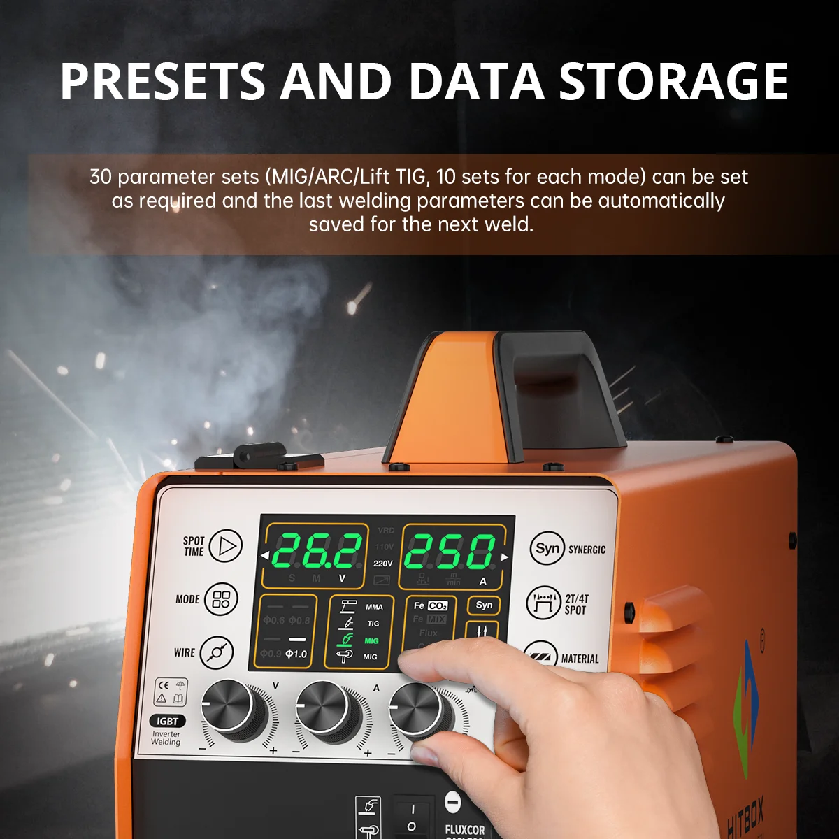 HITBOX 180A 220V Halbautomatische Schweißmaschine MIG250-II 5-in-1 TIG MIG Schweißinverter mit Großem LED-Bildschirm Image