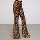 Women Long Pants Vintage 70s Flared Hem Female Trousers Leopard Print High Elastic Waist Stretchy