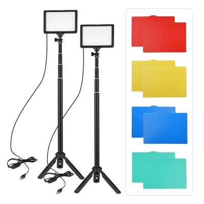 Andoer 2 stücke LED Video Light Kit Fotografie Beleuchtung 3200k-5500k mit 148cm Höhe Stativ Stand 5 stücke Filter für Live-Streaming