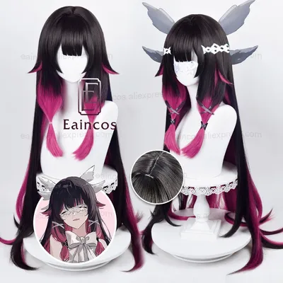 Fatui Columbina Cosplay Perücke 105cm lang schwarz rosarot Mischfarbe Perücken hitze beständiges Kunst haar Halloween Image