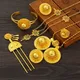 Luxury Gold Plated Bridal Jewelry Sets for Women Ethiopian Pendant Hairpin Necklace Earrings Bangle