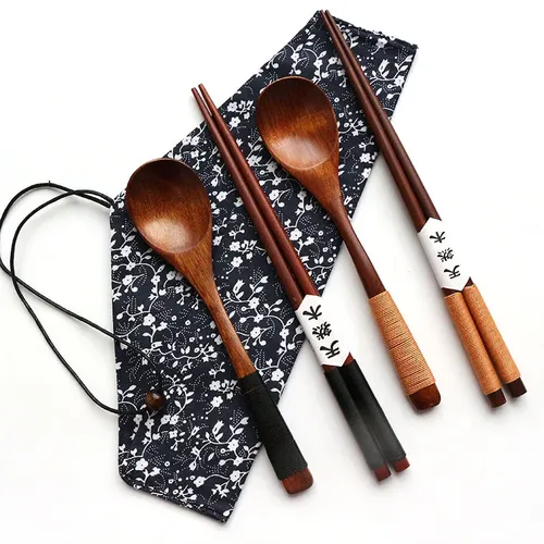 1 Pairs Essstäbchen + 1 löffel Handgemachte Japanische Natürliche Holz Stäbchen löffel Set mit