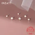 INZATT Real 925 Sterling Silver Shiny Mini 3/4/5mm Round Fantastic Zircon Stud Earrings for Women