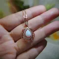 Fashion Big Water Drop White Opal Pendant Necklace For Women Luxury Rose Gold Color Crystal Flower