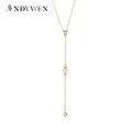 ANDYWEN 925 Sterling Silver Gold Mid long necklace PIRAMIDE Crystal Gold Long 15cm Chain Pendent