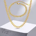 Vnox Chic Wheat Chain Choker Necklaces for Women Gold Color Stainless Steel Links Neck Collar Gift