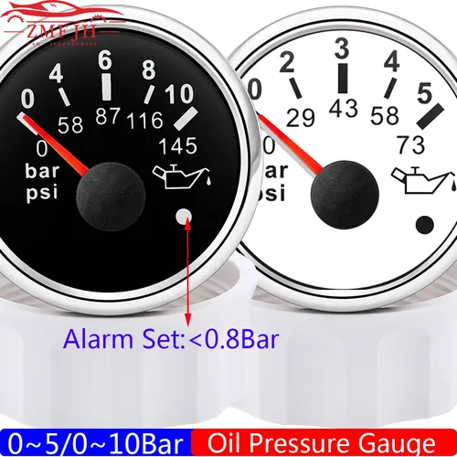 "2 ""52mm Öl Manometer mit Alarm Licht 0 ~ 5 Bar 0 ~ 10 Bar Ölpresse meter Anzeige 1/8NPT Ölpresse"